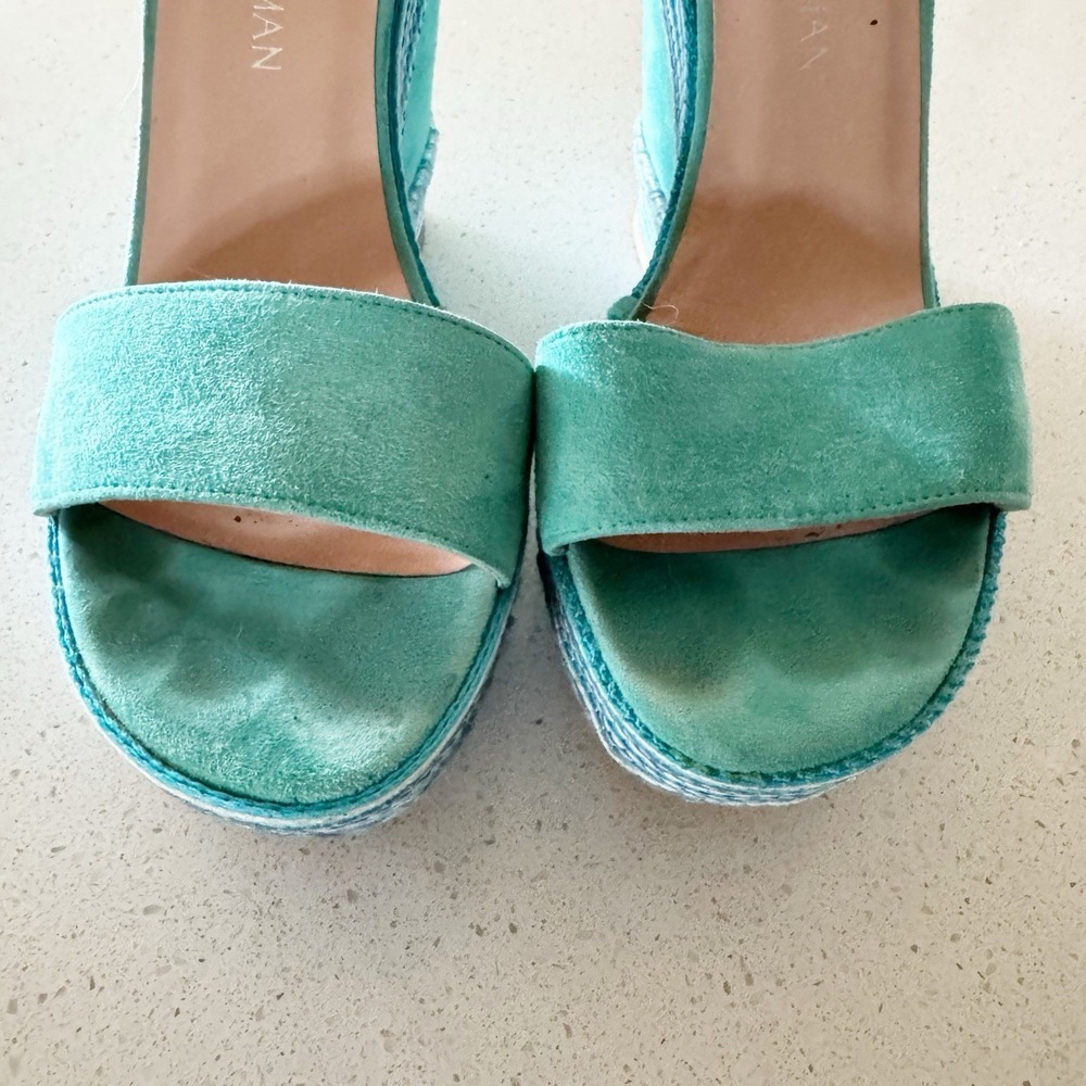 STUART WEITZMAN Island Suede Turquoise Embellished Rope Wedge Sandals Size 8 - Picture 8 of 10